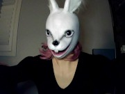 Preview 3 of Bunny May Pt1! Female masked girl plays around with her white rabbit mask and her rubber body!