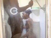 Preview 6 of AFTER SHE FOUND MY CAM BBC SHOWER SEX AT ITS BEST !!! WITH SLIM EBONY STEP-SISTER