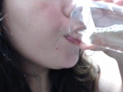 Preview 6 of Stepmommy Puts A Glass Between Her Breasts So I Can Pee, Then Drinks My Piss TWICE!!!