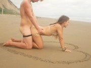 Preview 2 of Hot teen girlfriend surprises her boyfriend with her wet pussy on a public beach! - TravellingLovers