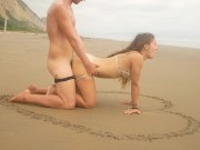 Preview 4 of Hot teen girlfriend surprises her boyfriend with her wet pussy on a public beach! - TravellingLovers