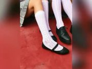 Preview 1 of Public Threesome! Lesbian Friends Kissing and Fucking Behind Classrooms in the School ! Real Amateur