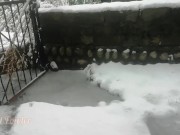 Preview 1 of Stranger girl pissing in back yard to snow