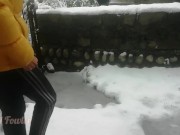 Preview 2 of Stranger girl pissing in back yard to snow