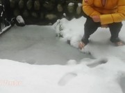 Preview 6 of Stranger girl pissing in back yard to snow