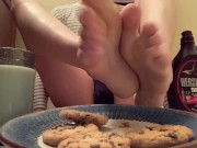 Preview 3 of ASMR Trans Twink Covers Feet in Cookies CHOCOLATE SYRUP and Milk