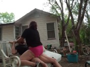 Preview 5 of Riding my big dick outside till i cum inside her
