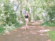 Preview 4 of Milf in wedges walking bare ass in the forest