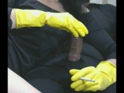 Preview 2 of Smoking Wife in Yellow Rubber Gloves Drives Me Crazy 3