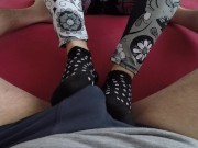 Preview 1 of Black ankle socks do good for my neighbor, he cums on my bare feet. CUMSHOT