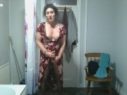 Preview 3 of Mature hung tranny spunking in the Bathroom