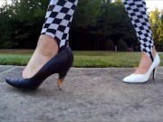 Preview 2 of Crossdresser in short dress and heels walking around a park