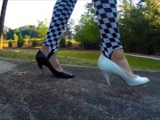 Preview 3 of Crossdresser in short dress and heels walking around a park