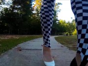 Preview 5 of Crossdresser in short dress and heels walking around a park