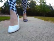 Preview 6 of Crossdresser in short dress and heels walking around a park