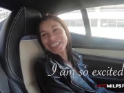 Preview 1 of Sexy MILF Eva Rides A Big Cock in A Moving Car in Eva Alverez First Sex On Camera