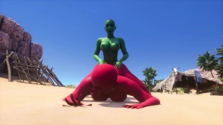 Green Alien Futanari Fucks Red Alien Woman
