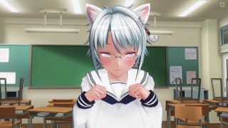 3D HENTAI YURI Neko schoolgirls lick pussies after school