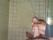 Preview 6 of Penis Envy.  Shooting his piss all over in the hotel shower!  Holding his dick while he pees.