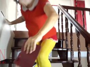 Preview 6 of Velma performing in old house at stairway Yellow pantyhose