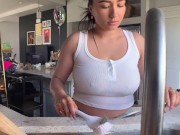 Preview 1 of HORNY HOUSEWIFE GETS HER TITS SOAKED AND HAS A BODY SHAKING ORGASM ON THE COUNTER
