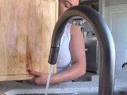 Preview 3 of HORNY HOUSEWIFE GETS HER TITS SOAKED AND HAS A BODY SHAKING ORGASM ON THE COUNTER
