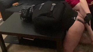 Spanking and Fingering my Sub in Straight Jacket Bondage over a Table