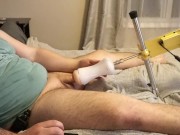 Preview 4 of Amateur guy cums from fleshlight fucking machine