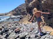 Preview 4 of NASTY BLONDE FINGERS HERSELF to SQUIRT on the beach | LaraJuicy