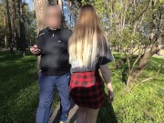 Preview 3 of Naughty girl in miniskirt no panties flashing in the park (public upskirt)