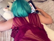 Preview 3 of GF browses TikTok while I enjoy her pussy. Green-haired cutie with a round Ass!