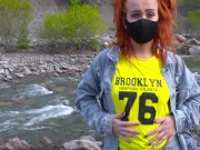 Preview 1 of Passionate sucking and sex in nature with a redhead girl - creampie