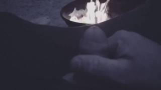 I saw him stroking his cock alone by the campfire, so I came to him with my mouth to help him Cum 