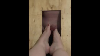 Footjob in a glory hole foot fucking foot fetish toes