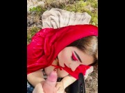 Preview 4 of Red Riding Hood gives handjob with dirty talk in the woods!!