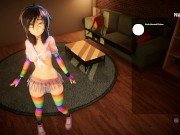 Preview 6 of Our appartment [Hentai SFM game] Ep.2 Rainbow party girl enjoy a huge dildo and have an intense orga