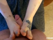 Preview 2 of Sexy footjob end with cum all over her pretty little feet