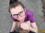 Preview 4 of cute girl in glasses gives a good blowjob and loves anal sex on a motorcycle