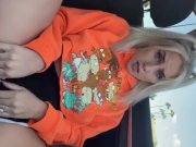 Preview 2 of Blonde girl fucks herself and squirts in public