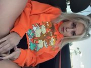 Preview 3 of Blonde girl fucks herself and squirts in public
