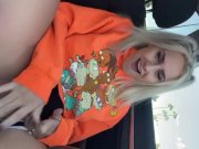 Preview 6 of Blonde girl fucks herself and squirts in public