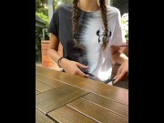 Preview 3 of Flashing tits in public Restaurant and toilet  masturbation -YoyaGrey