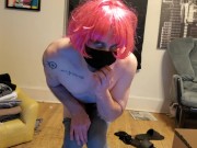 Preview 2 of Sexy trans with big dick sissy tgirl emo raver think shows off