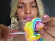 Preview 1 of LOLLIPOP EATING ASMR - Rainbow ( (RELAXATION, LICKING, CANDY FOOD).