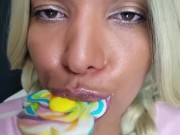 Preview 5 of LOLLIPOP EATING ASMR - Rainbow ( (RELAXATION, LICKING, CANDY FOOD).