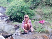 Preview 5 of Dirty babe pissing, washing panties, ass, pussy & feet in the Waterfall stream near tourist camp