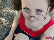 Preview 5 of cute schoolgirl on a walk on the road gives a beautiful lovely blowjob