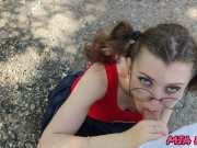 Preview 6 of cute schoolgirl on a walk on the road gives a beautiful lovely blowjob