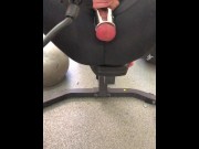 Preview 1 of RISKY MASTURBATION and CHASTITY DEVICE ON + HEAVY BALL STRETCHER at PUBLIC HOTEL'S GYM