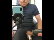 Preview 6 of RISKY MASTURBATION and CHASTITY DEVICE ON + HEAVY BALL STRETCHER at PUBLIC HOTEL'S GYM
